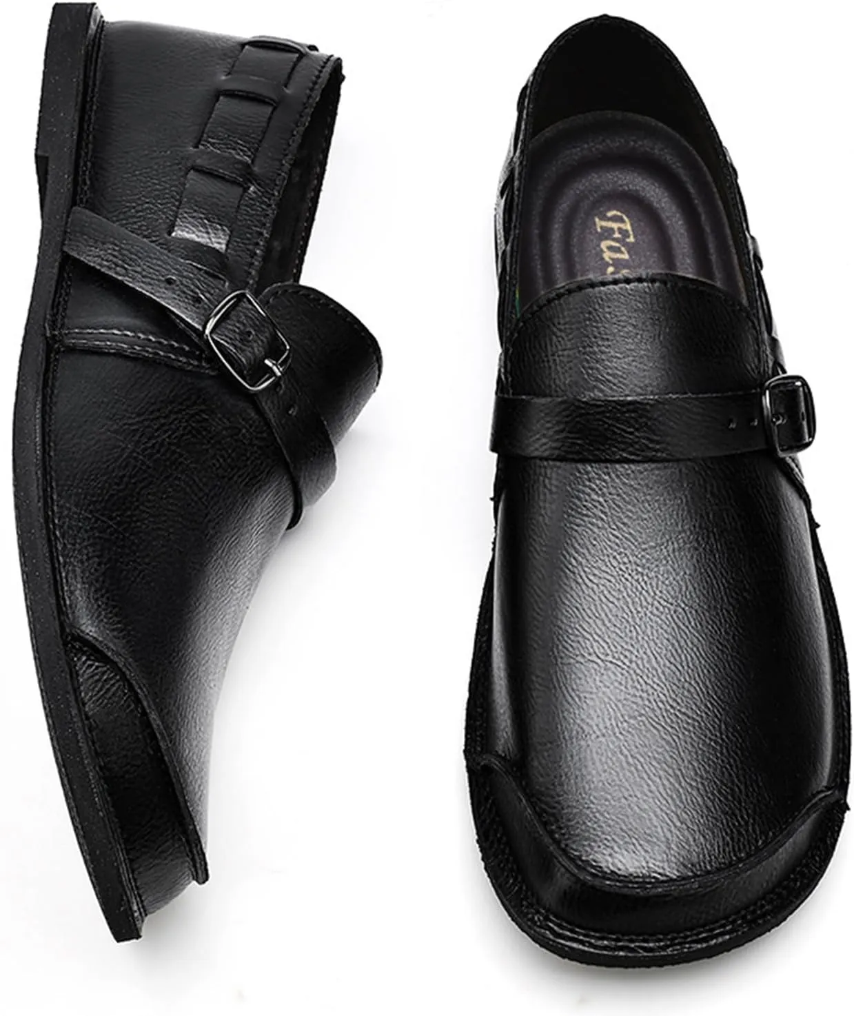 Men's Genuine Leather Monk Buckle Casual Slip-On Loafers Comfort Classic Hand-Sewn Round Head Wide Toe Oxford Walking Shoes Fashion Driving Business Dress Shoes