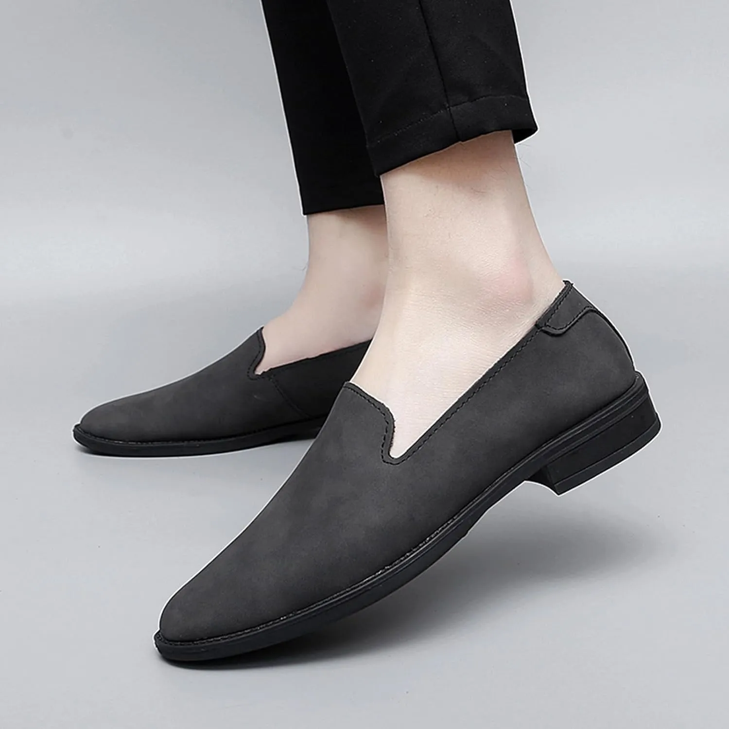 Men's Genuine Leather Slip On Dress Oxford Loafers Classic Simple Cap Toe Low Top Driving Shoes Lightweight Casual Business Formal Shoes