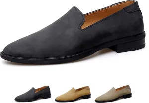 Men's Genuine Leather Slip On Dress Oxford Loafers Classic Simple Cap Toe Low Top Driving Shoes Lightweight Casual Business Formal Shoes
