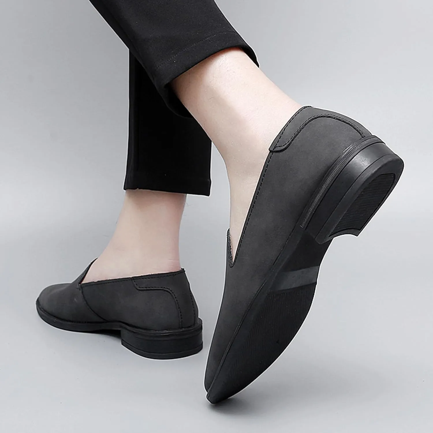 Men's Genuine Leather Slip On Dress Oxford Loafers Classic Simple Cap Toe Low Top Driving Shoes Lightweight Casual Business Formal Shoes