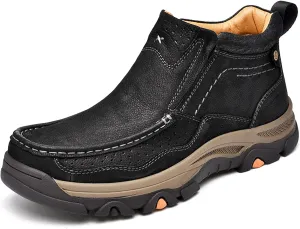 Men's Genuine Leather Slip On High Top Loafers Retro Casual Non Slip Comfy Ankle Boots for Outdoor Hiking Camping Driving Work Chukka Oxfords