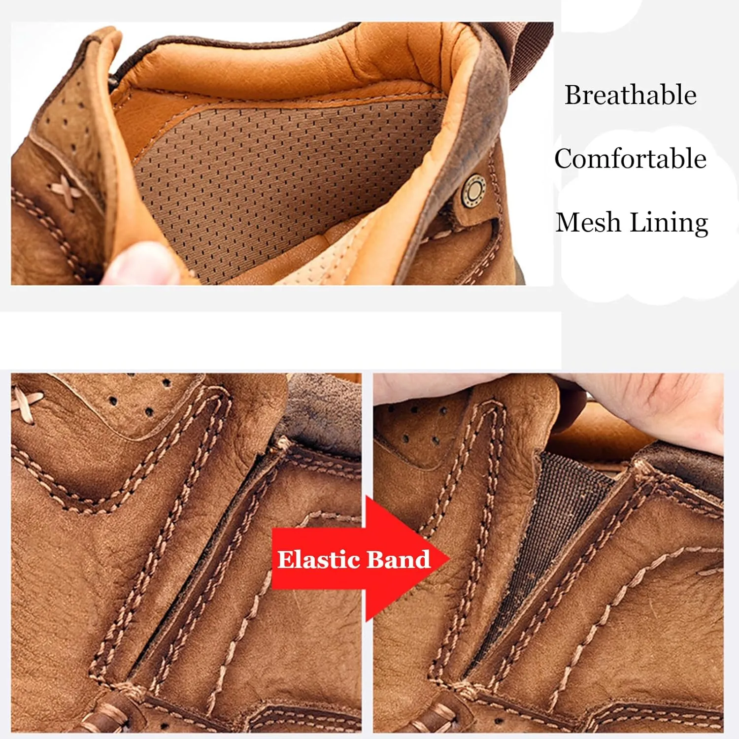 Men's Genuine Leather Slip On High Top Loafers Retro Casual Non Slip Comfy Ankle Boots for Outdoor Hiking Camping Driving Work Chukka Oxfords
