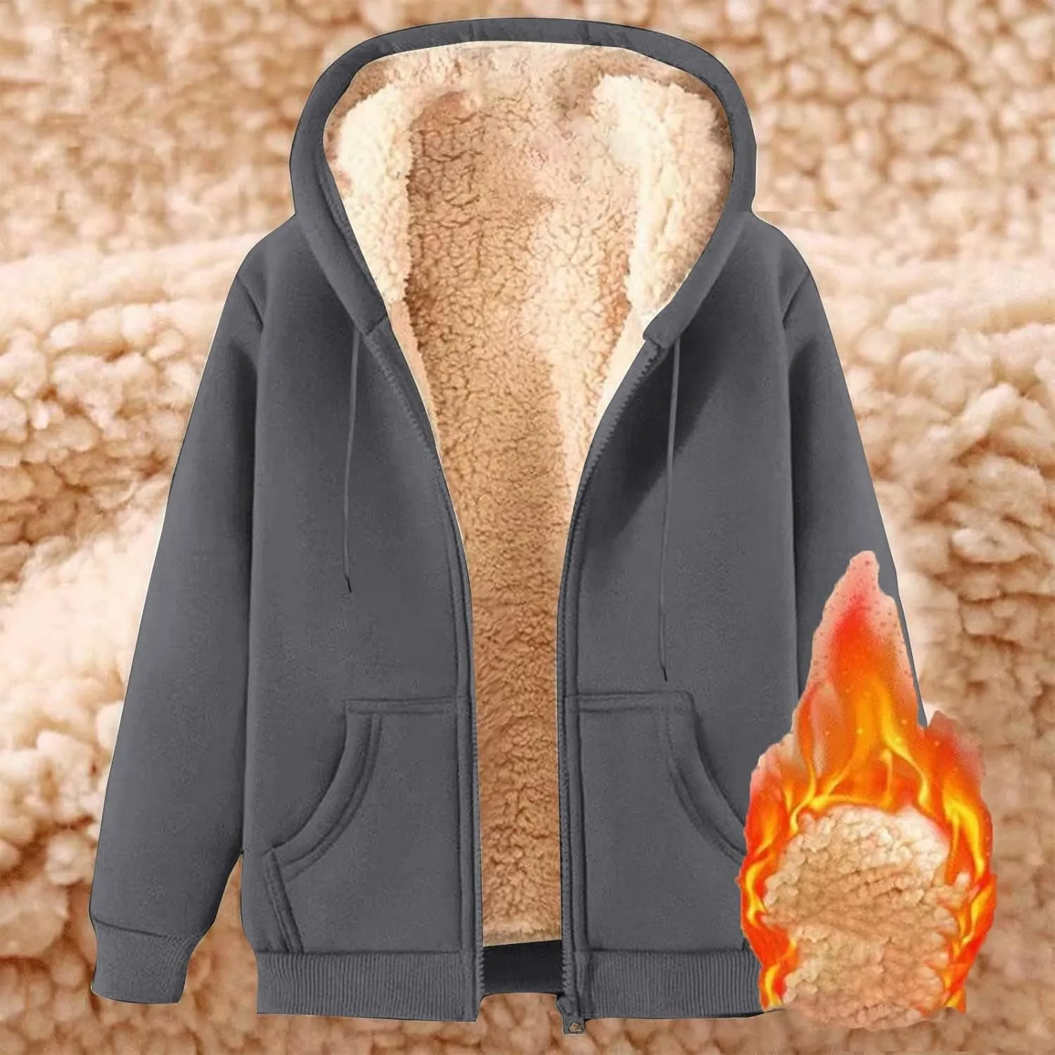 Men's Hoodies Sherpa Lined Fleece Hooded Pullover Long Sleeve Drawstraing Trendy Warm Sweatshirts with Pocket
