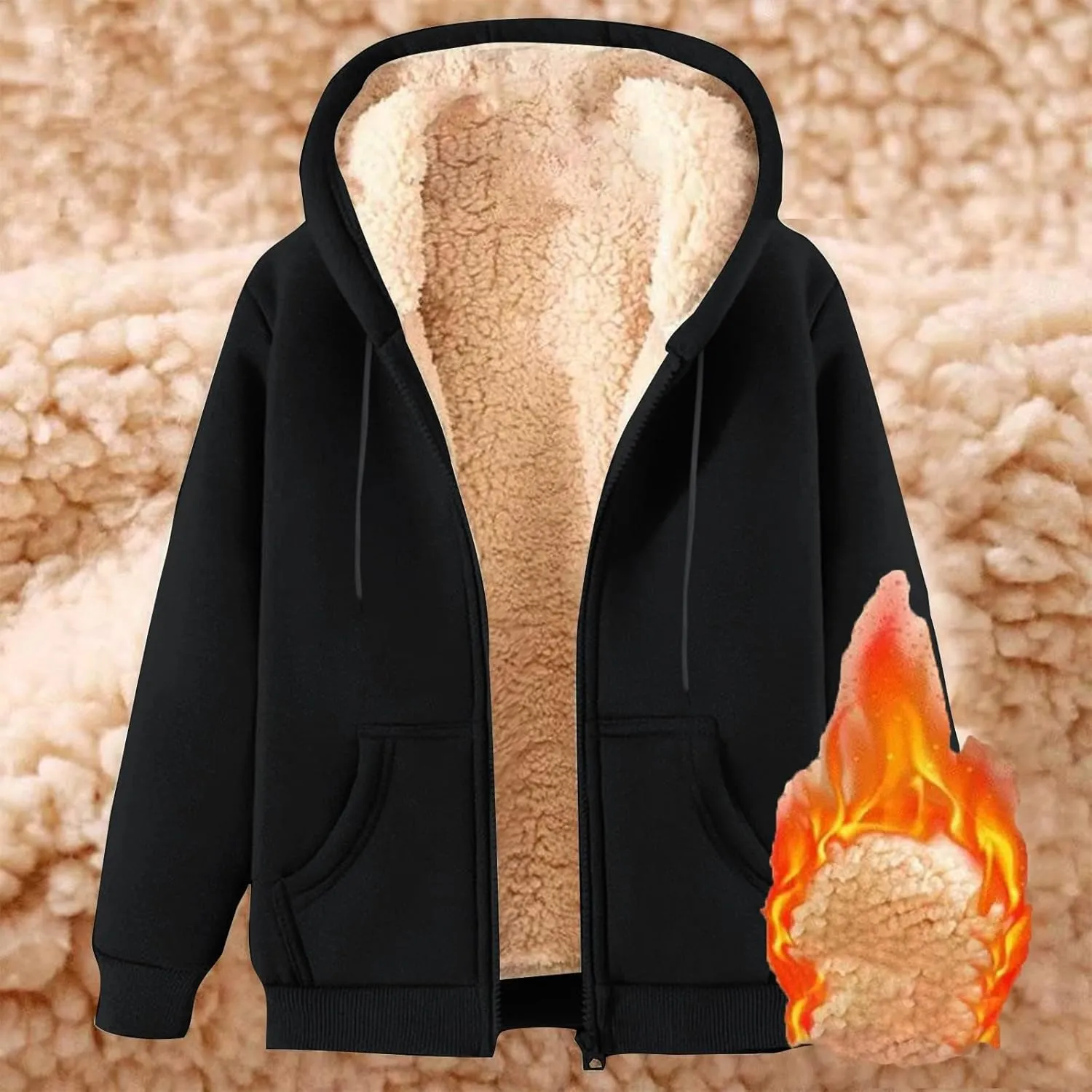 Men's Hoodies Sherpa Lined Fleece Hooded Pullover Long Sleeve Drawstraing Trendy Warm Sweatshirts with Pocket