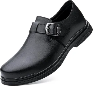 Mens Leather Buckle Strap Penny Loafers Comfort Pointed Toe Faux Fur Lining Slip On Anti-Slip Formal Flats Business Work Party Casual Shoes
