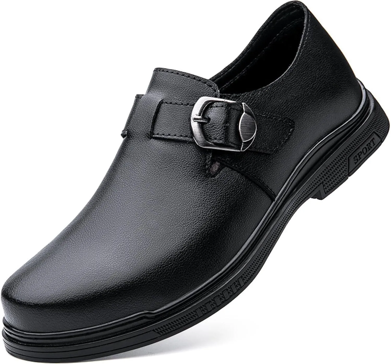 Mens Leather Buckle Strap Penny Loafers Comfort Pointed Toe Faux Fur Lining Slip On Anti-Slip Formal Flats Business Work Party Casual Shoes