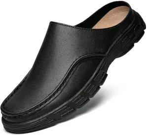 Men'S Leather Closed-Toe Thick-Soled Mules, Non-Slip, Comfortable Slip-On Casual Slippers