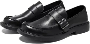 Men's Leather Slip on Monk Buckle Penny Loafers Classic Retro Leather Comfort Low Top Block Heel Non-Slip Casual Dress Business Slip Ons for Office Driving Work Walkig