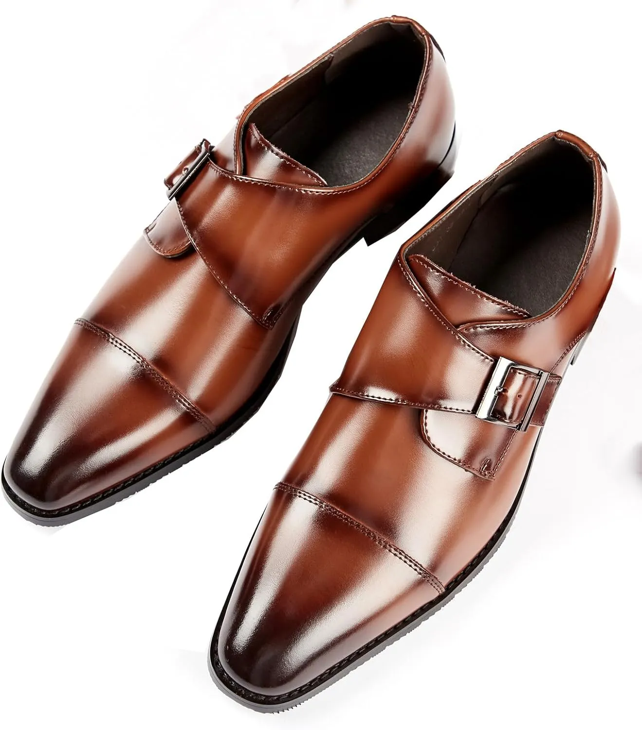 Mens Loafers Buckle Monk Strap Loafers Shoes Business Casual Leather Formal Dress Slip On Shoes for Men