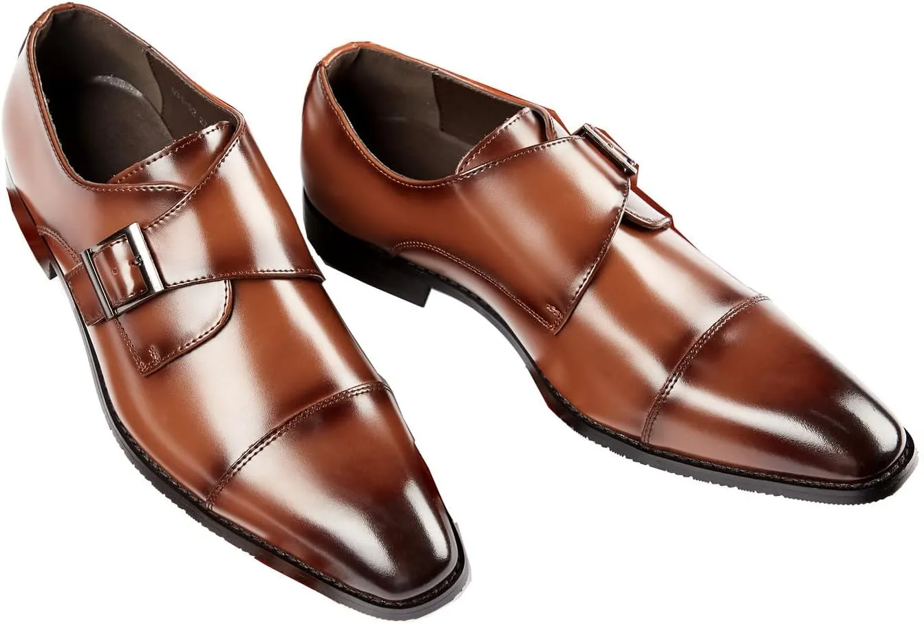 Mens Loafers Buckle Monk Strap Loafers Shoes Business Casual Leather Formal Dress Slip On Shoes for Men