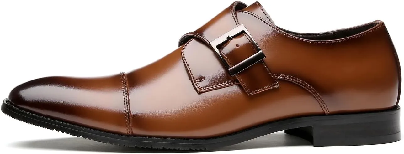 Mens Loafers Buckle Monk Strap Loafers Shoes Business Casual Leather Formal Dress Slip On Shoes for Men