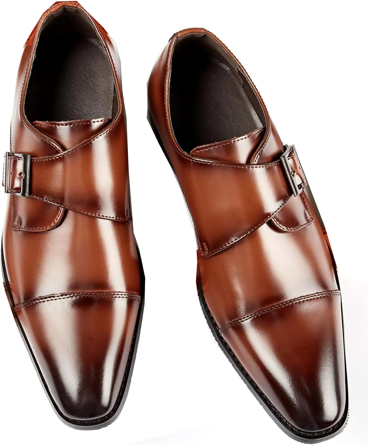 Mens Loafers Buckle Monk Strap Loafers Shoes Business Casual Leather Formal Dress Slip On Shoes for Men