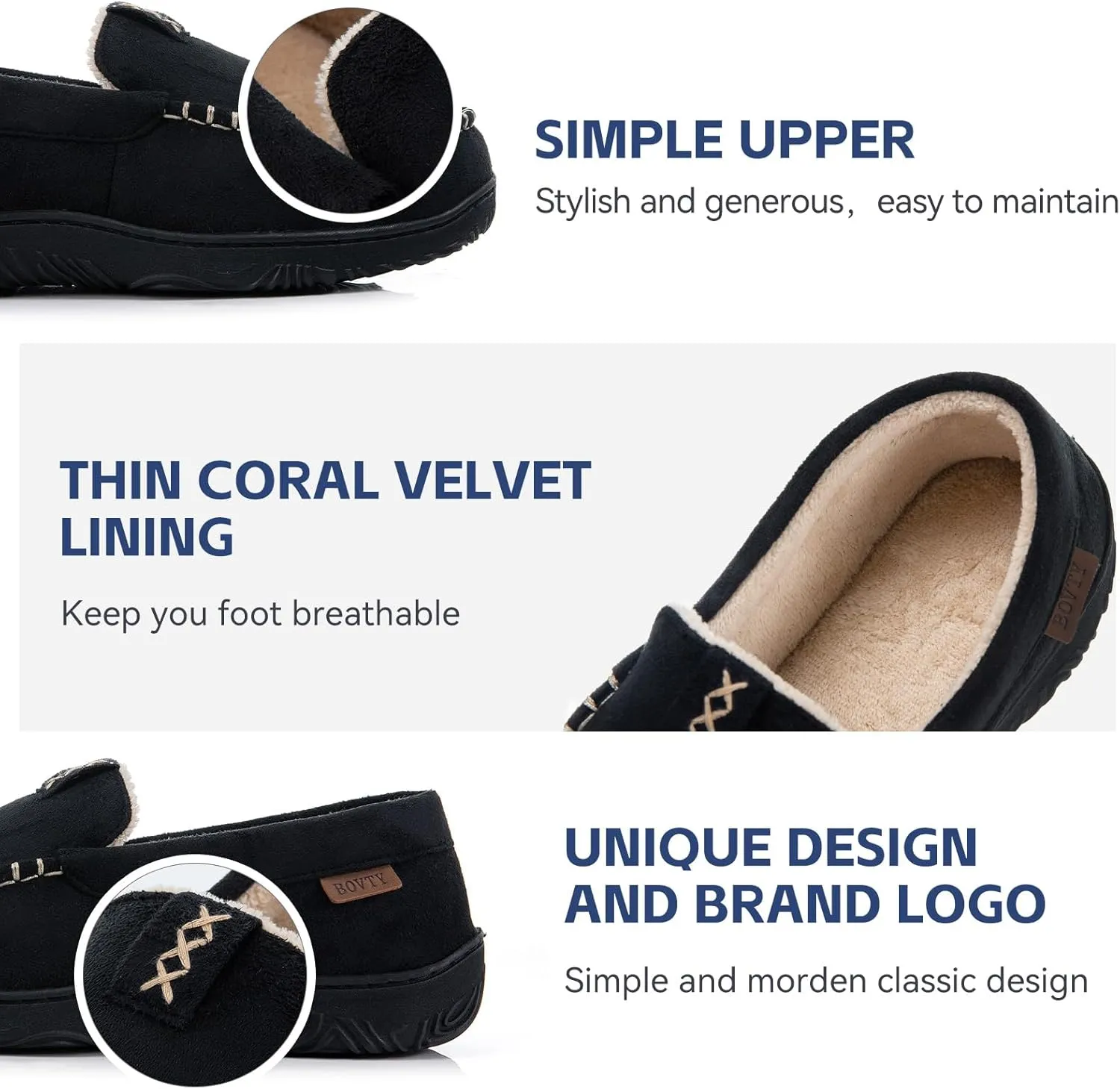Men's Moccasin House Slippers - Memory Foam Indoor Outdoor Shoes Breathable Slip-on Loafers