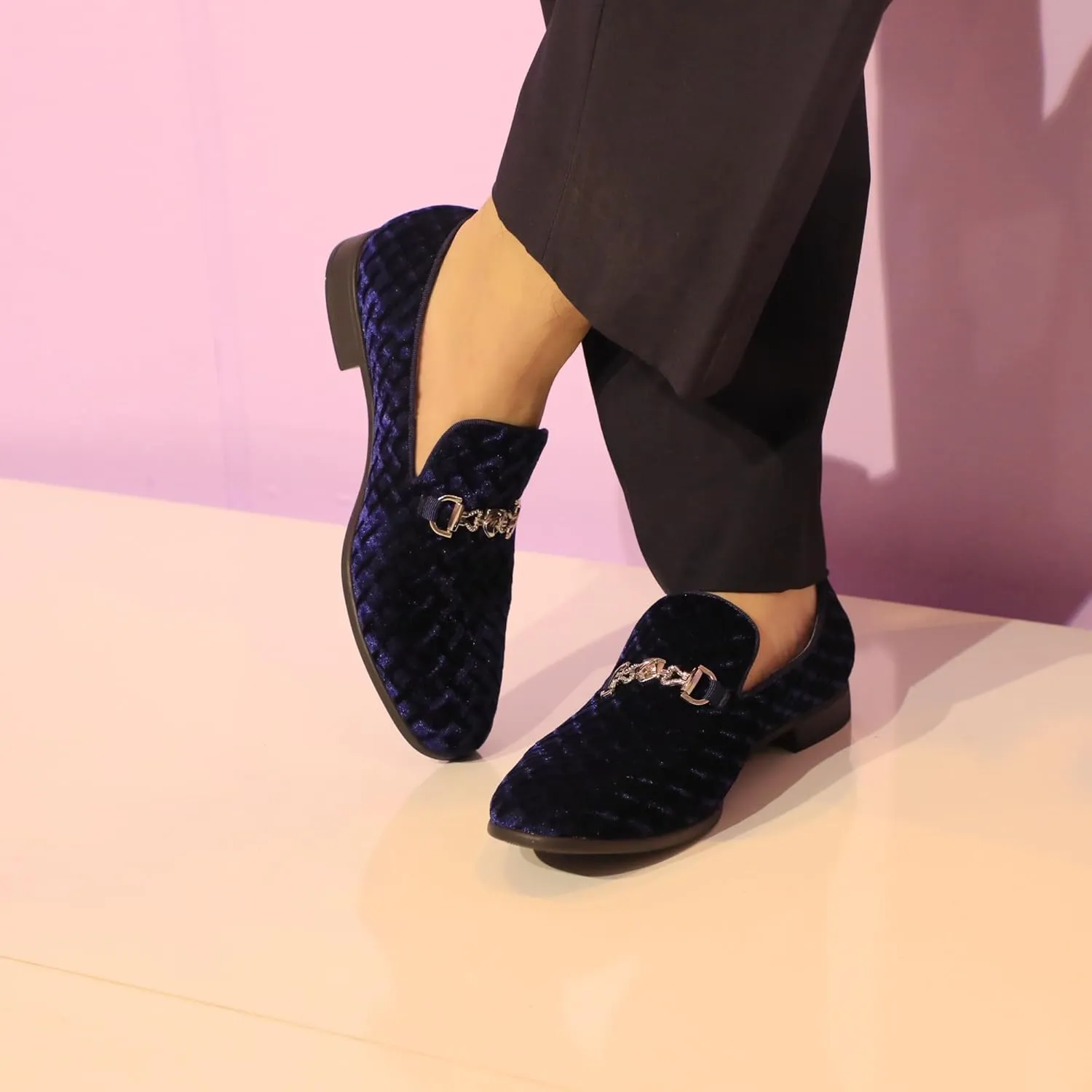 Men's Penny Slip-on Loafer Diamond-Patterned Velvet Dress Shoes Luxury Suede Smoking Slipper Party Prom Wedding Shoes