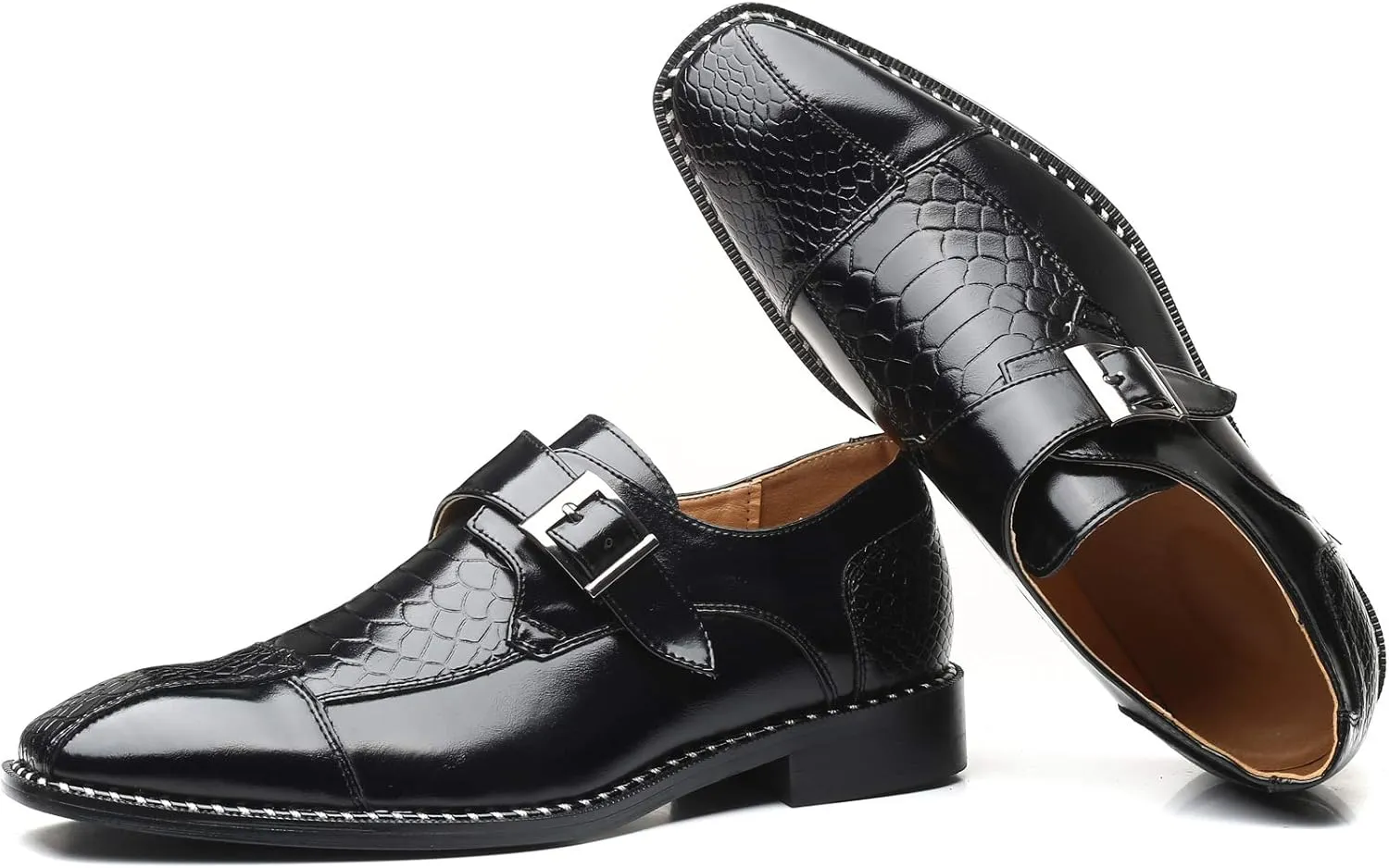 Mens Single Monk Strap Slip on Loafers Leather Oxford Modern Formal Business Dress Shoes