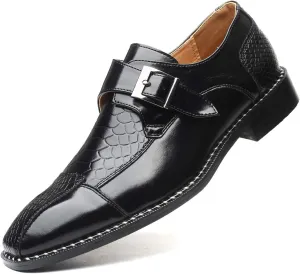 Mens Single Monk Strap Slip on Loafers Leather Oxford Modern Formal Business Dress Shoes