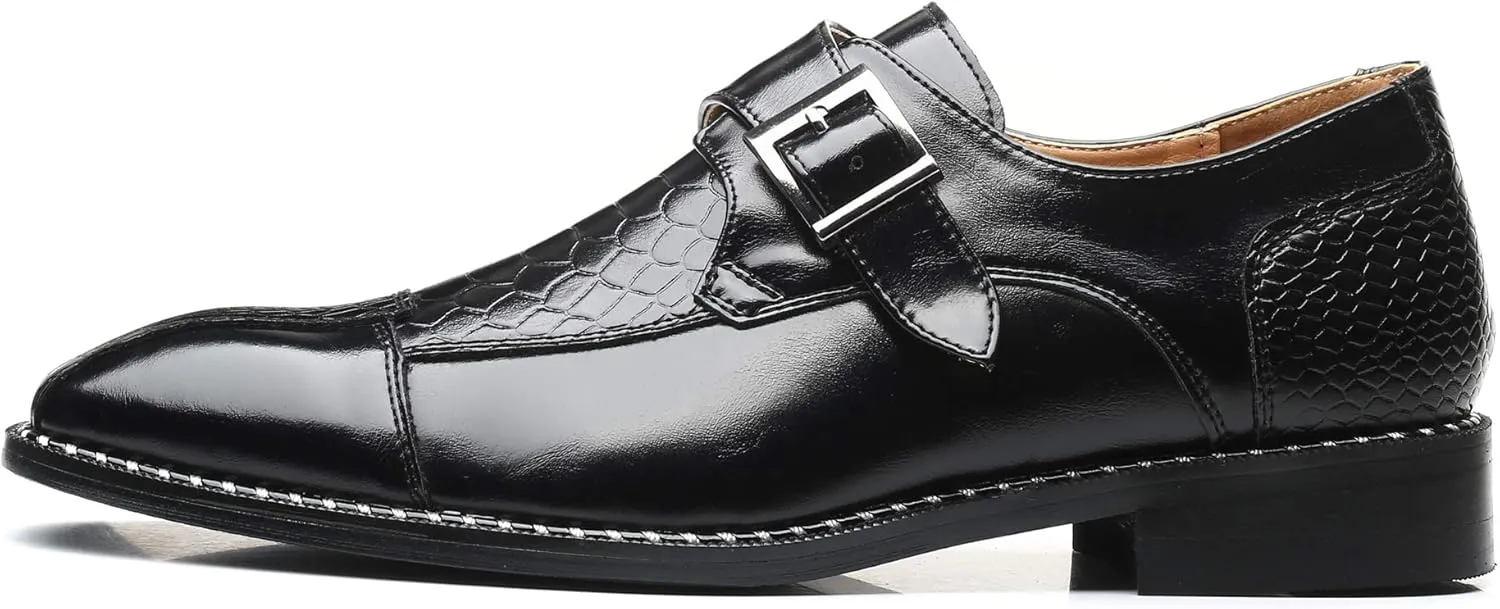 Mens Single Monk Strap Slip on Loafers Leather Oxford Modern Formal Business Dress Shoes