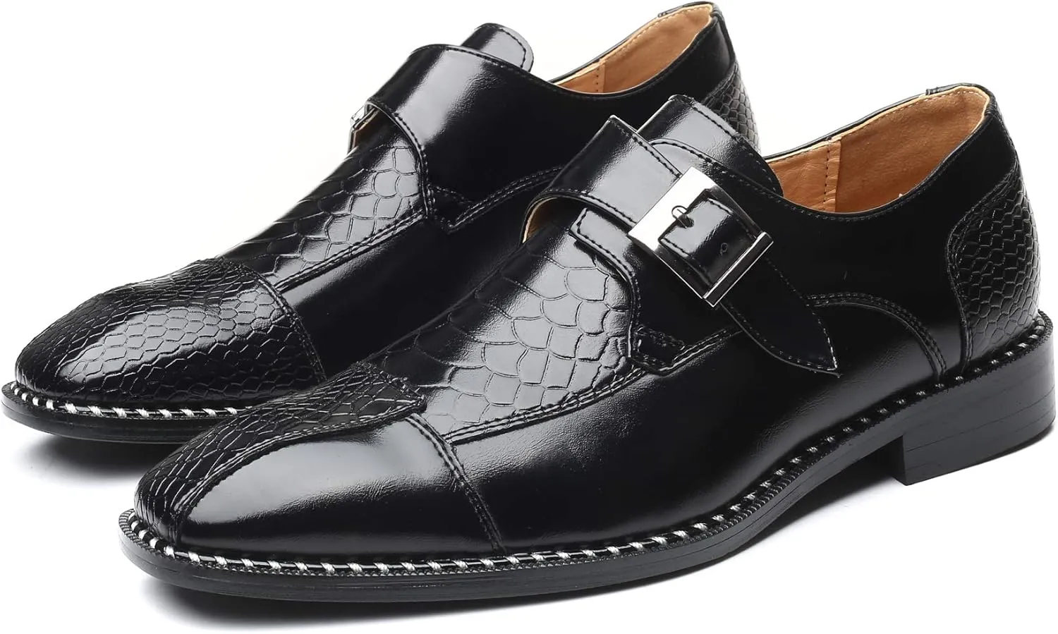 Mens Single Monk Strap Slip on Loafers Leather Oxford Modern Formal Business Dress Shoes