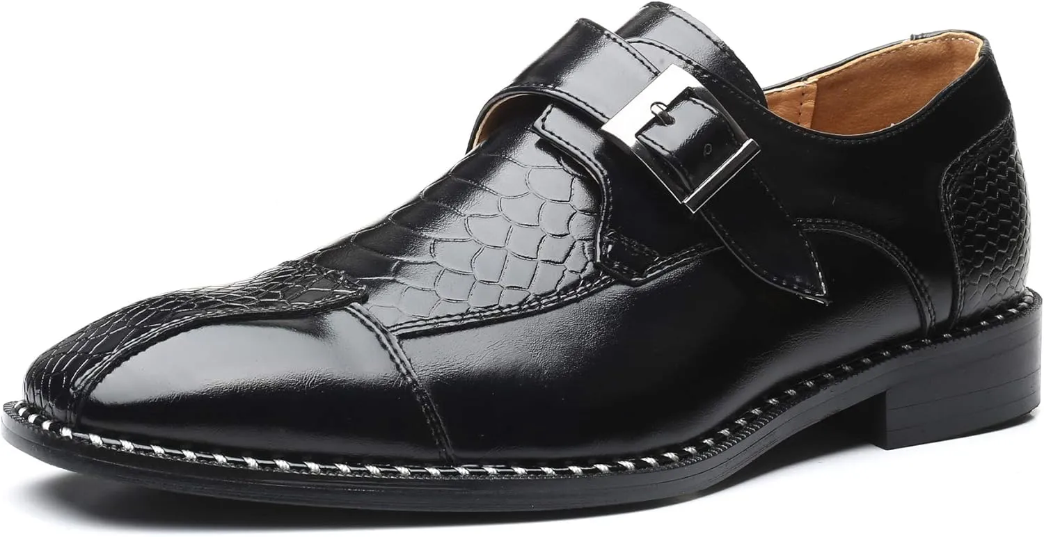 Mens Single Monk Strap Slip on Loafers Leather Oxford Modern Formal Business Dress Shoes