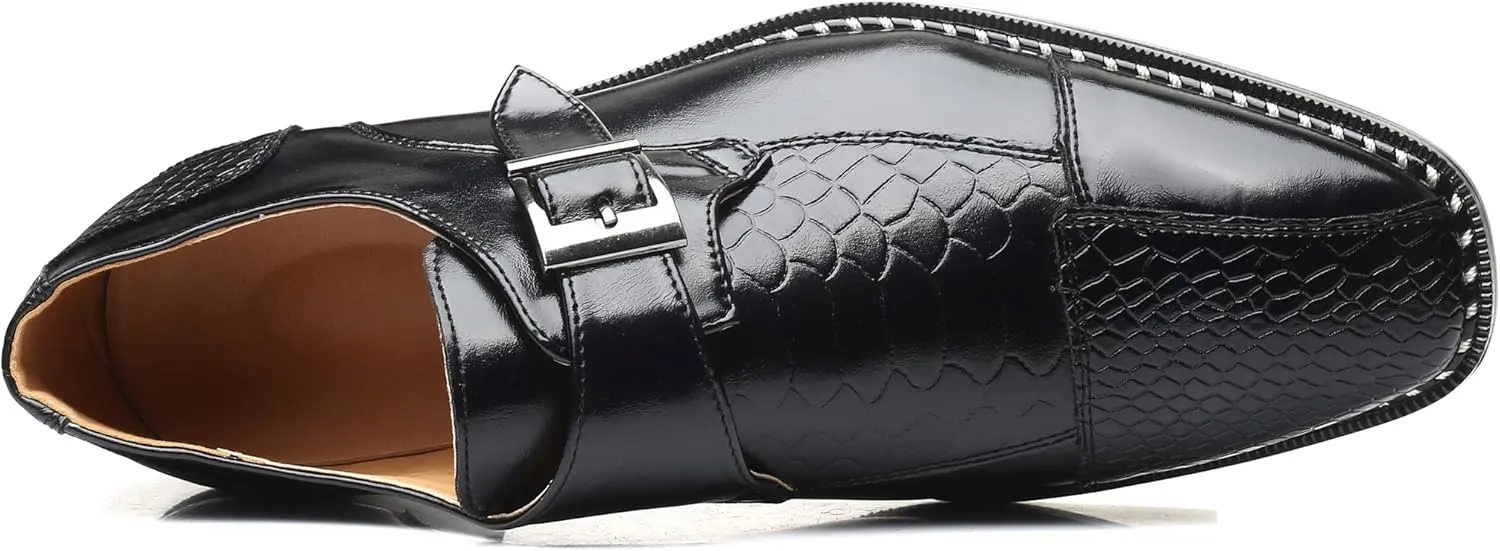 Mens Single Monk Strap Slip on Loafers Leather Oxford Modern Formal Business Dress Shoes