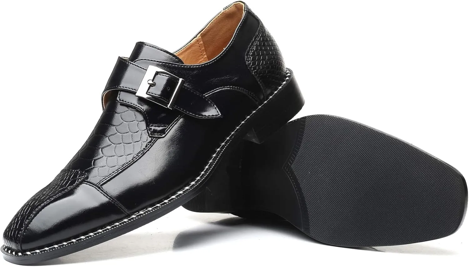 Mens Single Monk Strap Slip on Loafers Leather Oxford Modern Formal Business Dress Shoes