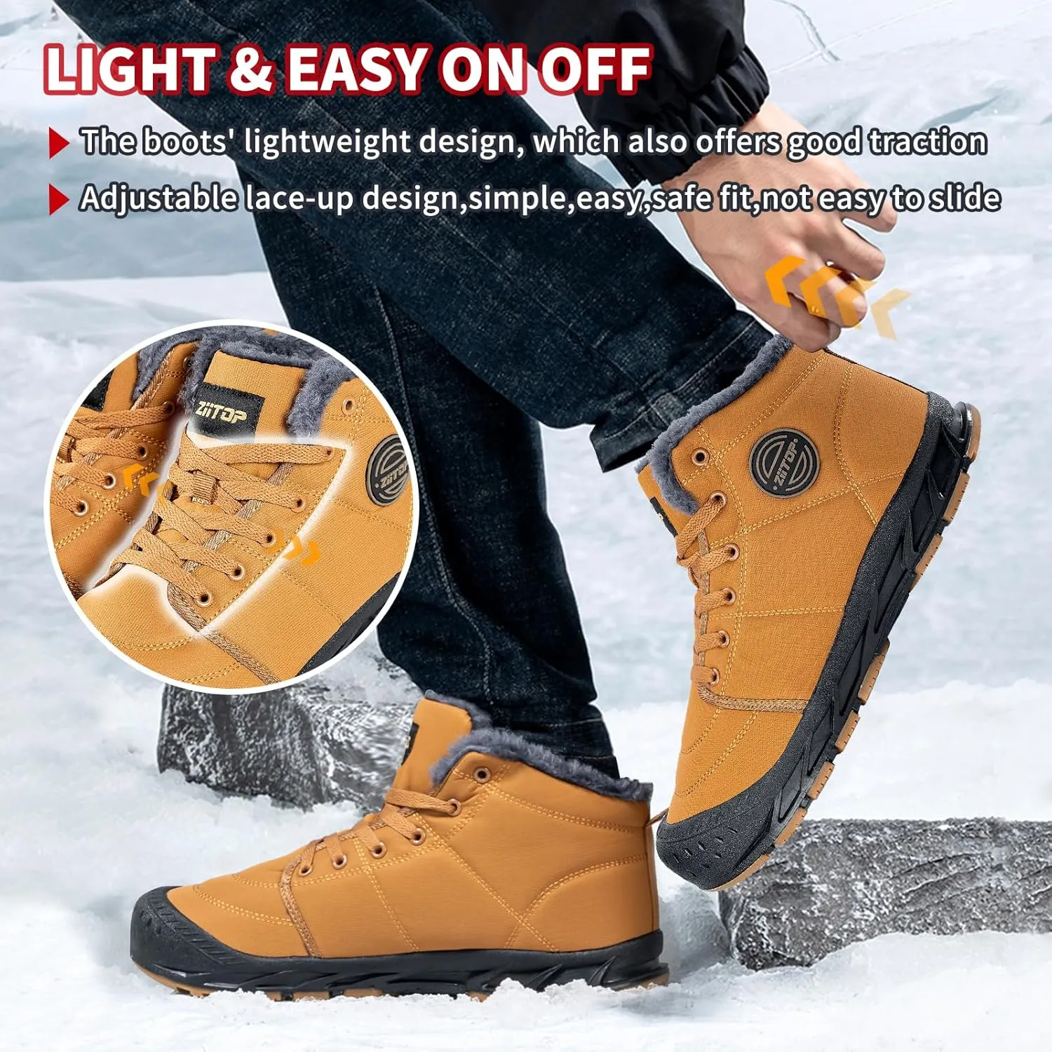 Mens Snow Boots, Mens Winter Boots, Mens Winter Trekking Snow Boots, Winter Boots for Men Waterproof Fur Lined Warm Winter Boots Men Lace up Snow Ankle Shoes Outdoor Anti-Slip Lightweight Hiking Boot