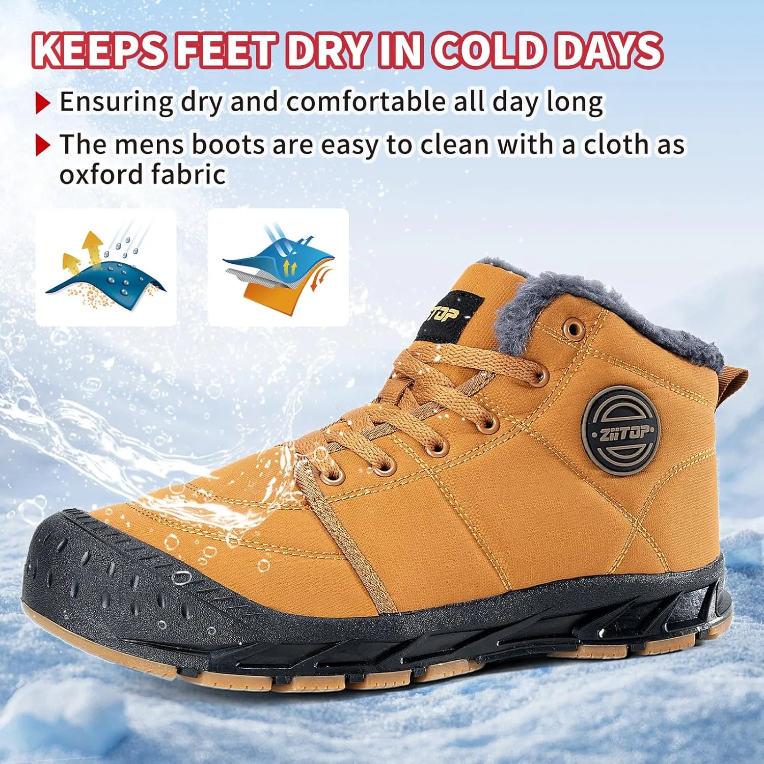 Mens Snow Boots, Mens Winter Boots, Mens Winter Trekking Snow Boots, Winter Boots for Men Waterproof Fur Lined Warm Winter Boots Men Lace up Snow Ankle Shoes Outdoor Anti-Slip Lightweight Hiking Boot