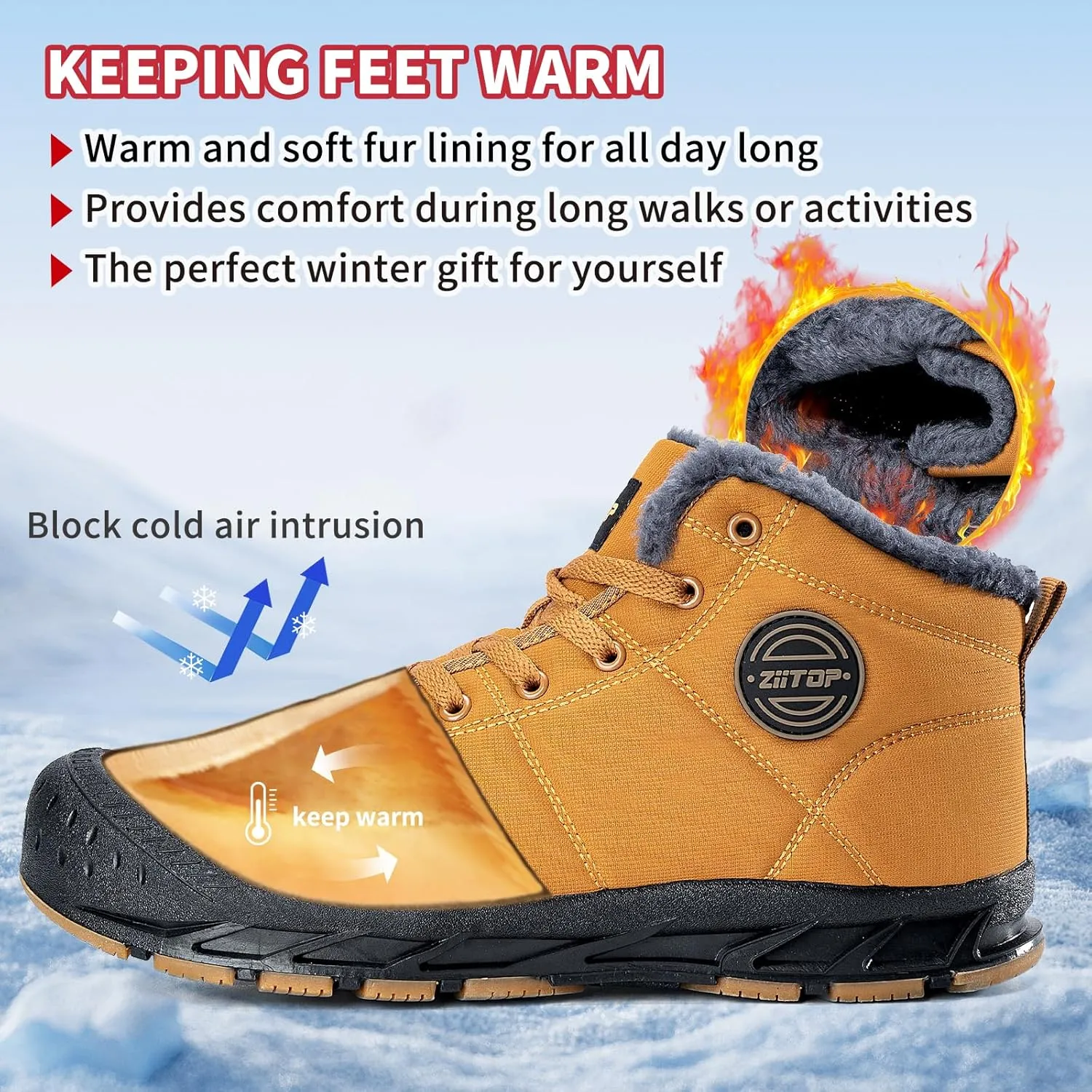 Mens Snow Boots, Mens Winter Boots, Mens Winter Trekking Snow Boots, Winter Boots for Men Waterproof Fur Lined Warm Winter Boots Men Lace up Snow Ankle Shoes Outdoor Anti-Slip Lightweight Hiking Boot