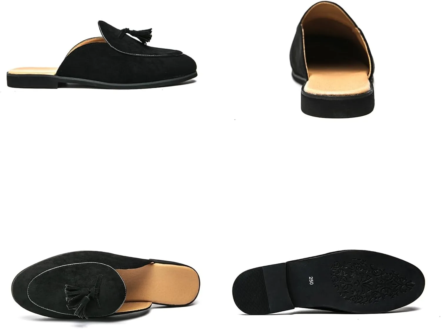 Men's Suede Tassels Slip On Mules Clog Slippers Casual Round Toe Backless Flat Dress Loafers for Formal Walking Wedding Business