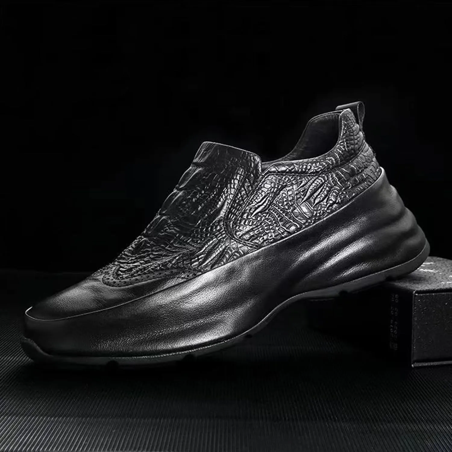 Men's Texture Loafer Shoes Genuine Leather Lightweight Non-Slip Walking Sneakers Slip-On Casual Dress Shoes