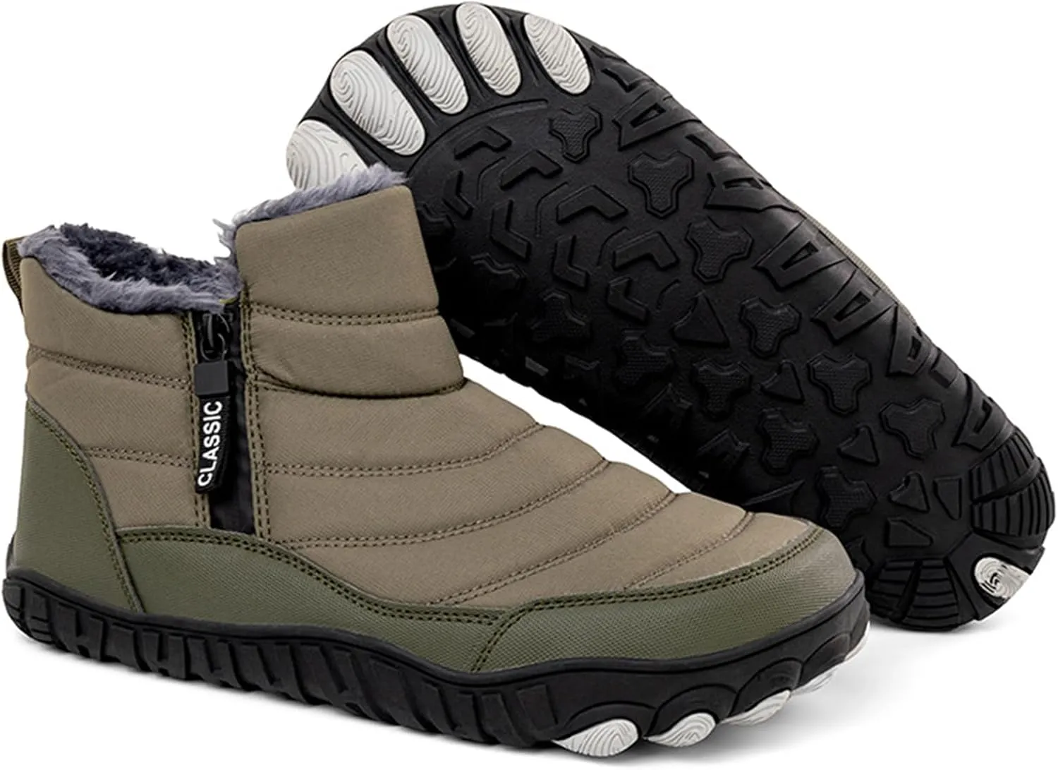 Mens Waterproof Warm Slip-On Snow Boots with Side Zipper Winter Fur Lined Non-Slip Outdoor Comfortable Walking Shoes