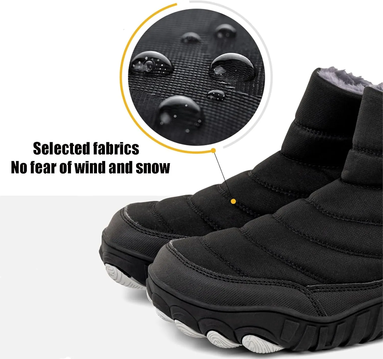 Mens Waterproof Warm Slip-On Snow Boots with Side Zipper Winter Fur Lined Non-Slip Outdoor Comfortable Walking Shoes