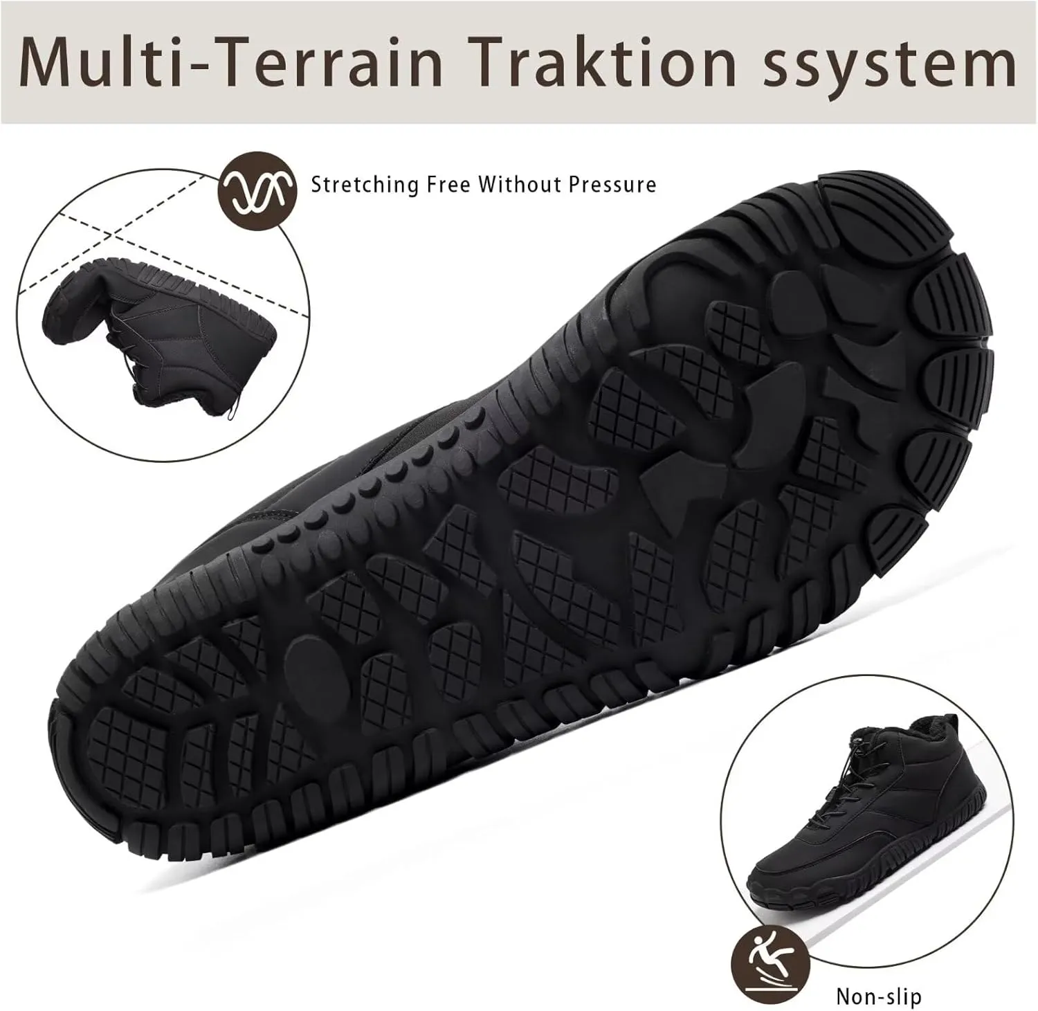 Mens Wide Toe Box Barefoot Winter Warm Shoes for Cold Weather Comfy Snow Boots