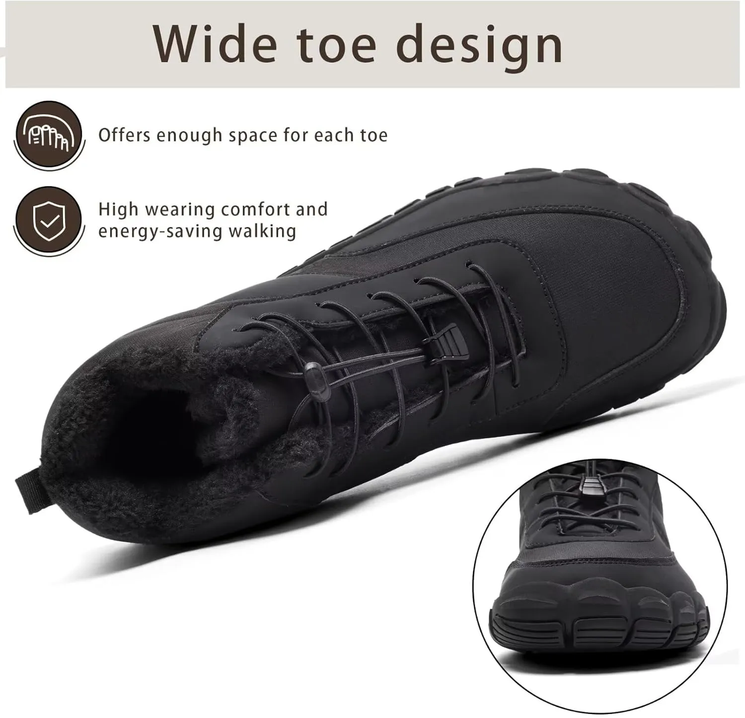 Mens Wide Toe Box Barefoot Winter Warm Shoes for Cold Weather Comfy Snow Boots