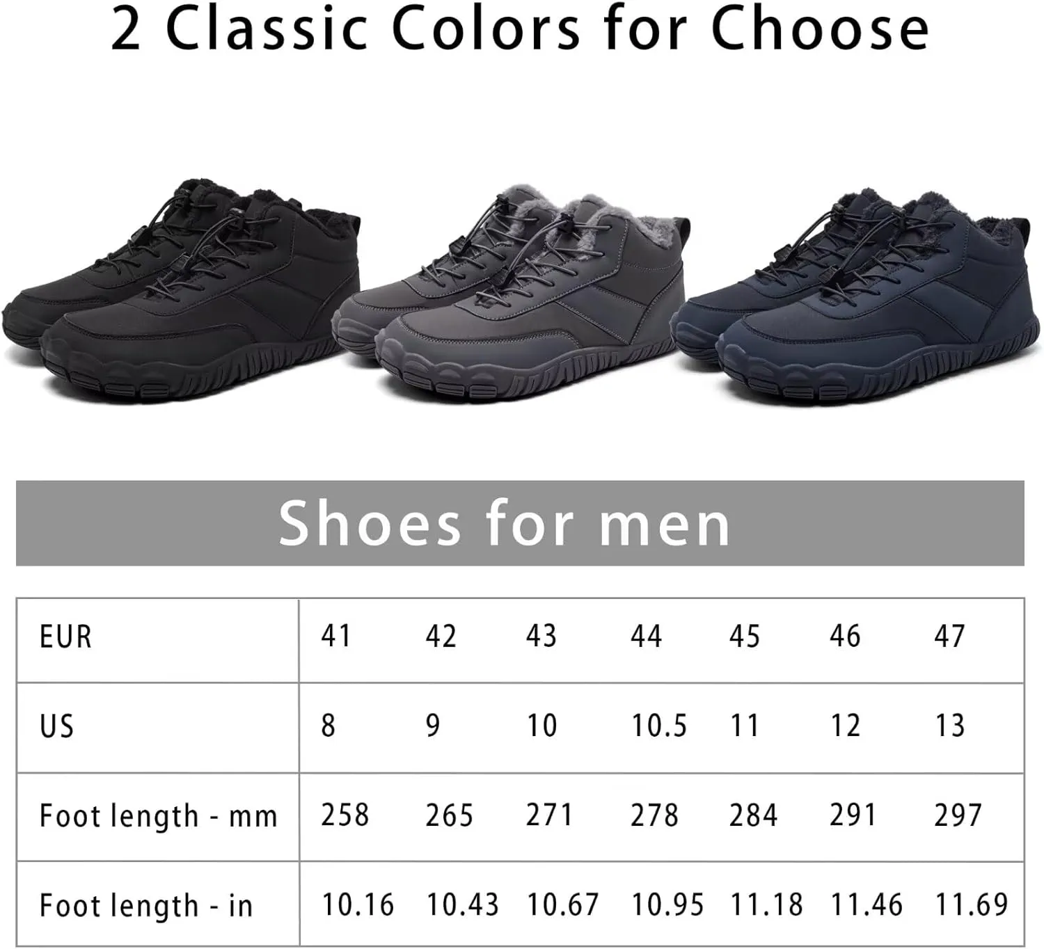 Mens Wide Toe Box Barefoot Winter Warm Shoes for Cold Weather Comfy Snow Boots