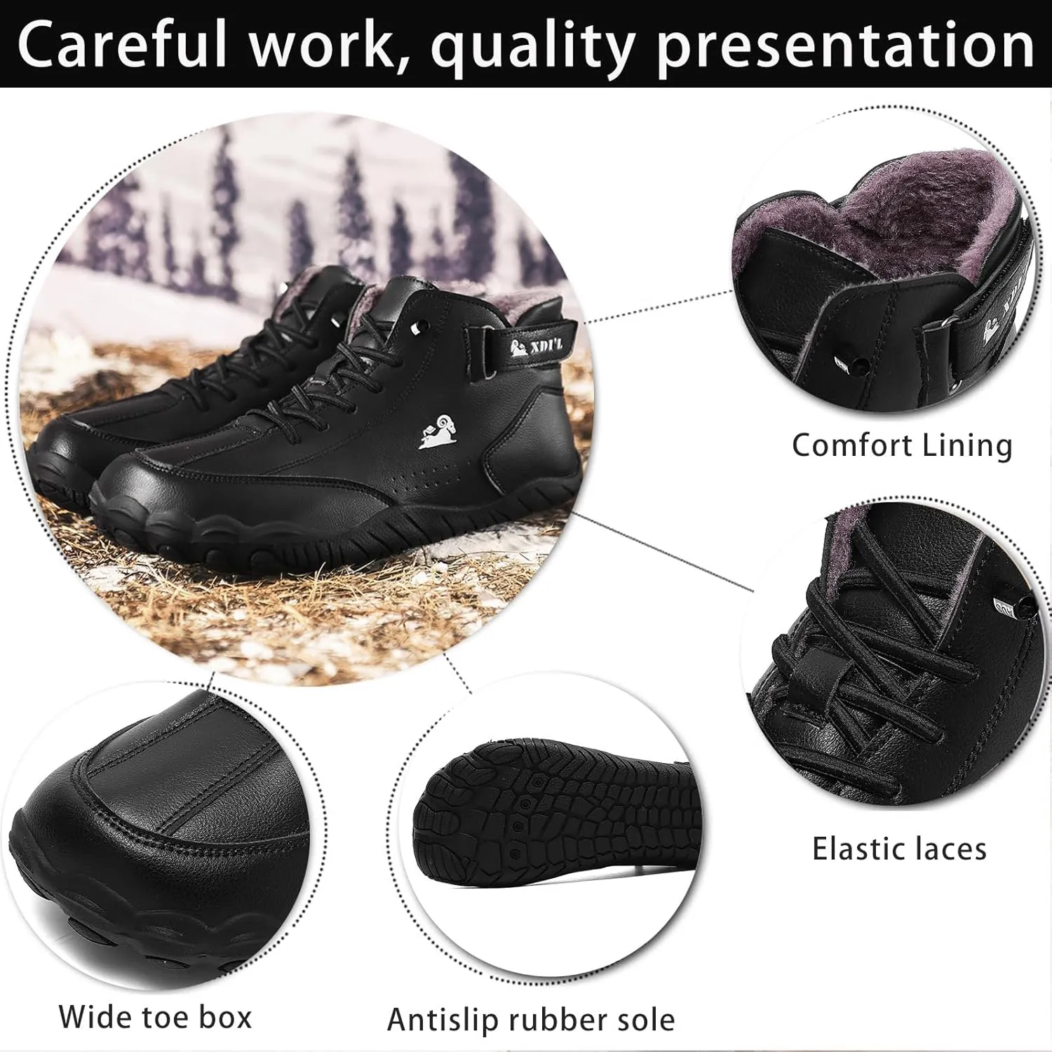 Men's Winter Wide Toe Barefoot Warm Boots Fur Lined Drop Zero Sole Waterproof Non-Slip Walking Snow Boots for Cold Weather Comfy Winter Booties Sneakers