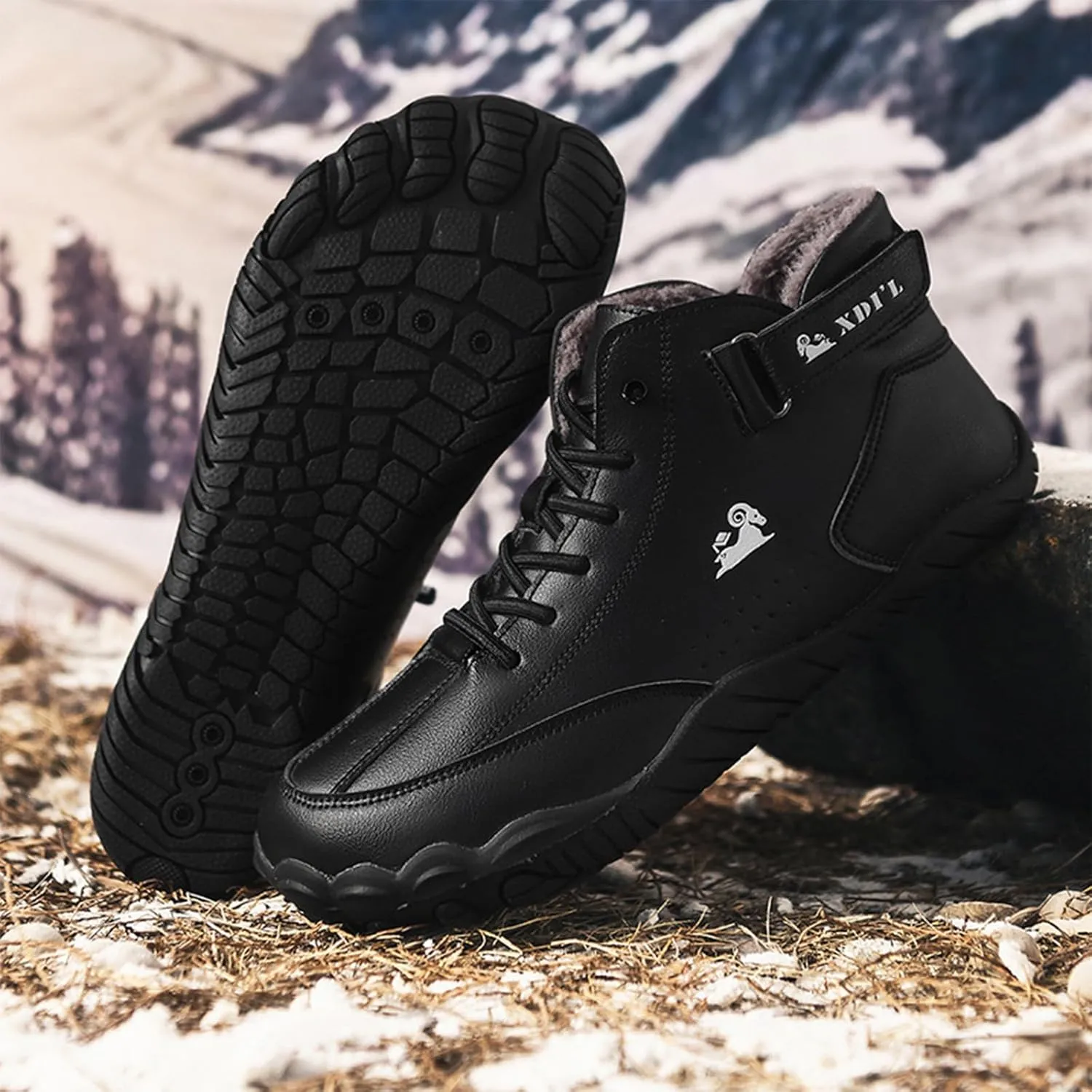 Men's Winter Wide Toe Barefoot Warm Boots Fur Lined Drop Zero Sole Waterproof Non-Slip Walking Snow Boots for Cold Weather Comfy Winter Booties Sneakers