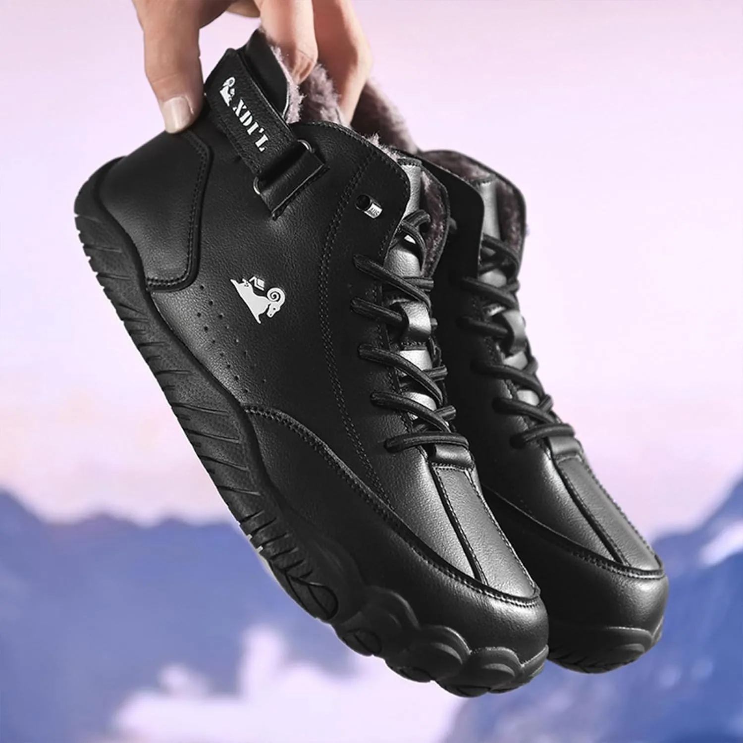 Men's Winter Wide Toe Barefoot Warm Boots Fur Lined Drop Zero Sole Waterproof Non-Slip Walking Snow Boots for Cold Weather Comfy Winter Booties Sneakers