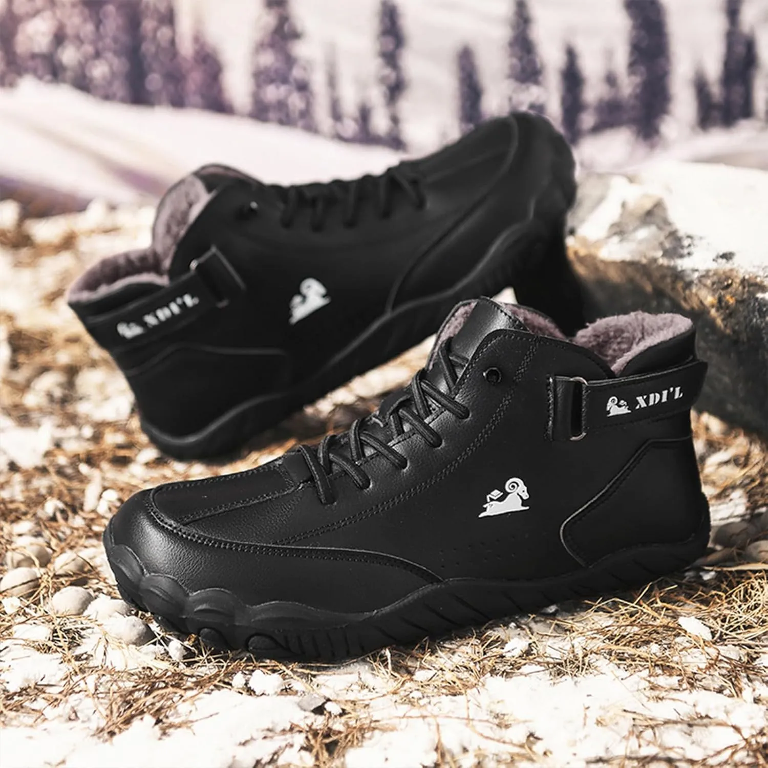 Men's Winter Wide Toe Barefoot Warm Boots Fur Lined Drop Zero Sole Waterproof Non-Slip Walking Snow Boots for Cold Weather Comfy Winter Booties Sneakers