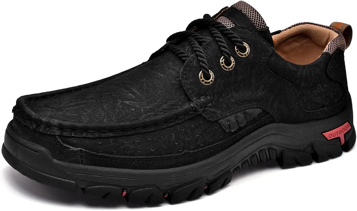 Mens with Laces Slip On Casual Loafers Classic Outdoor Leather Walking Hiking Shoes Comfortable for Work Office Dress Outdoor