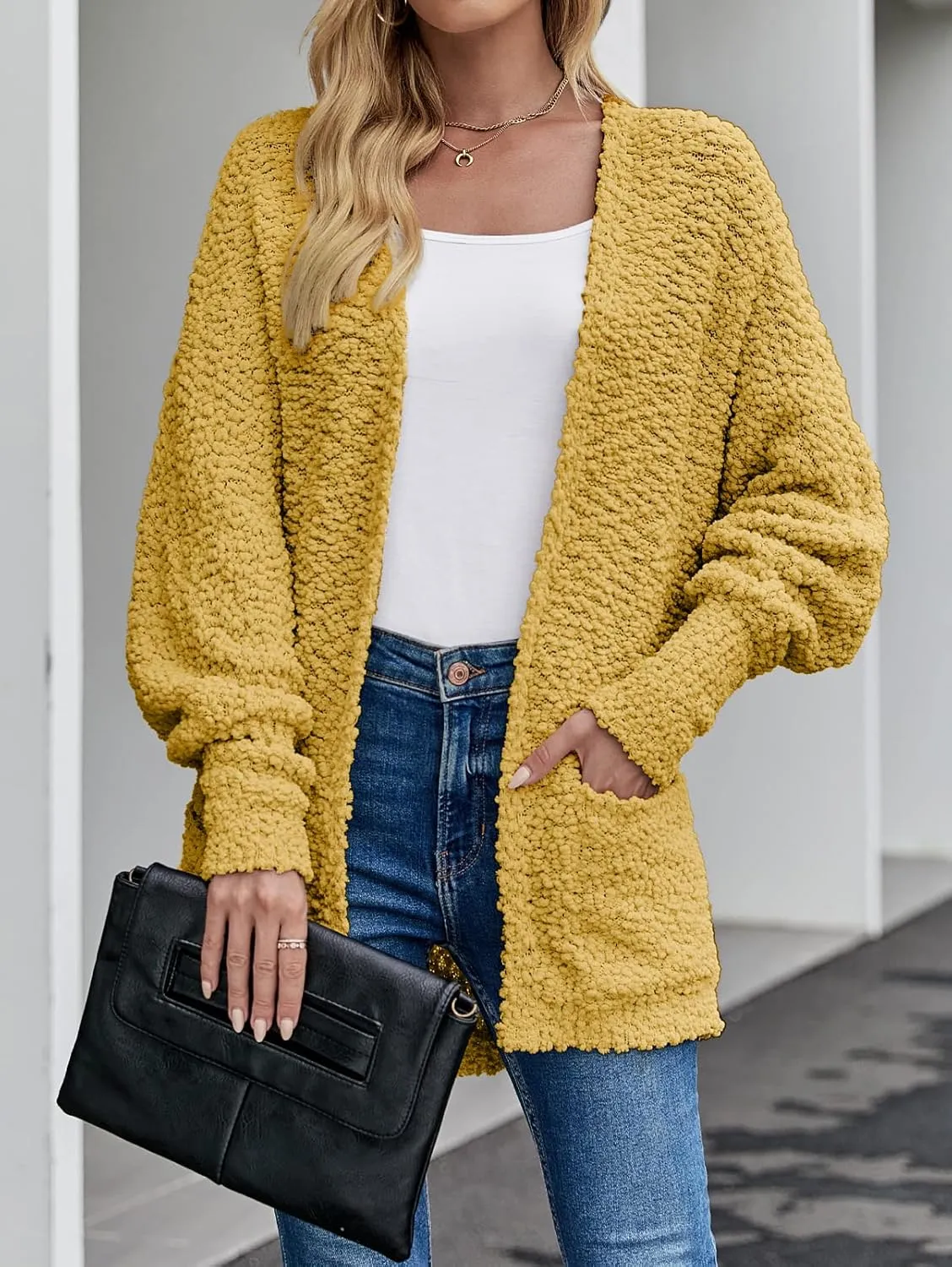 MEROKEETY Women's 2025 Winter Fuzzy Popcorn Batwing Sleeve Cardigan Knit Oversized Sherpa Sweater Coat