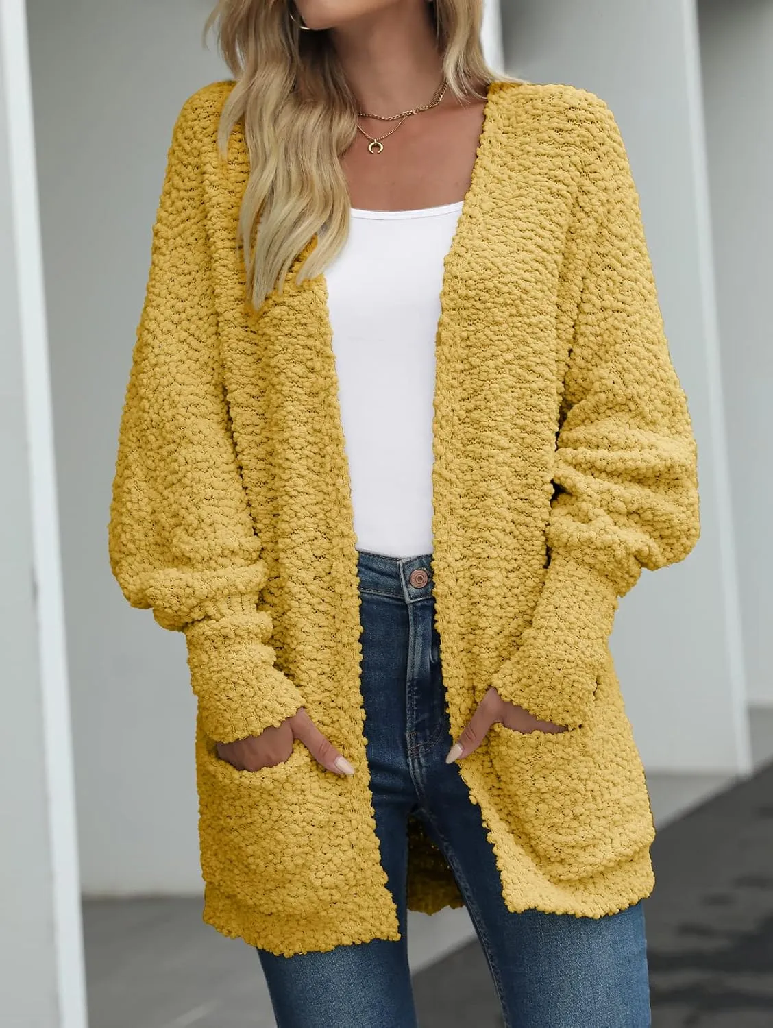 MEROKEETY Women's 2025 Winter Fuzzy Popcorn Batwing Sleeve Cardigan Knit Oversized Sherpa Sweater Coat