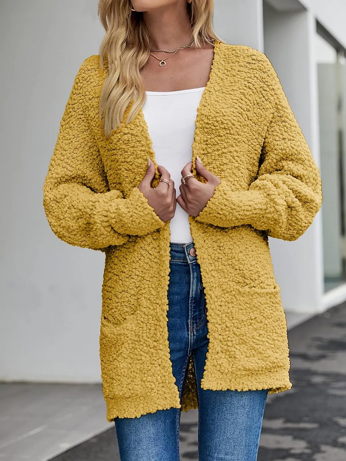 MEROKEETY Women's 2025 Winter Fuzzy Popcorn Batwing Sleeve Cardigan Knit Oversized Sherpa Sweater Coat