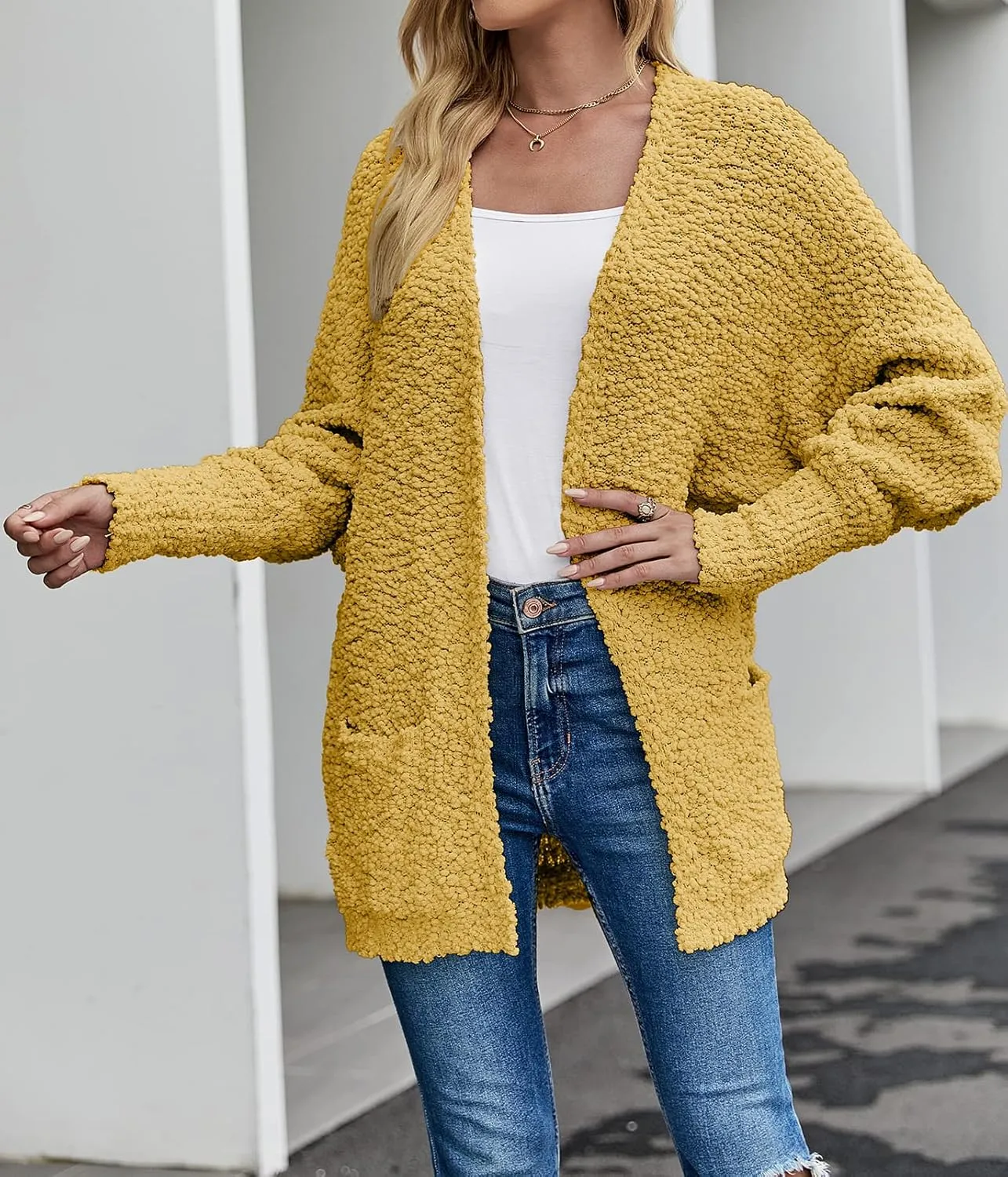 MEROKEETY Women's 2025 Winter Fuzzy Popcorn Batwing Sleeve Cardigan Knit Oversized Sherpa Sweater Coat