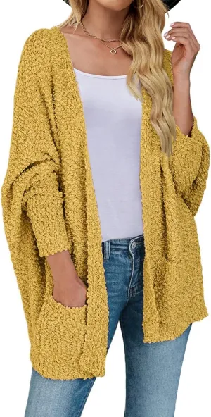 MEROKEETY Women's 2025 Winter Fuzzy Popcorn Batwing Sleeve Cardigan Knit Oversized Sherpa Sweater Coat