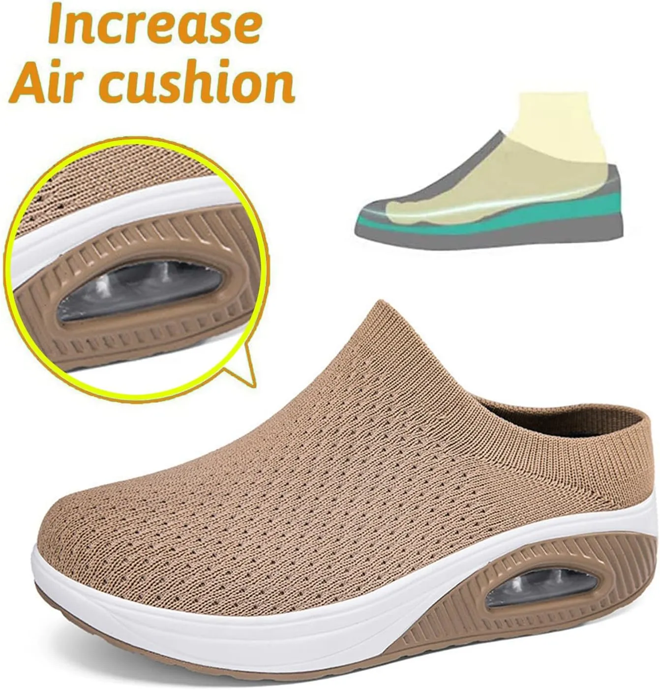 Mesh Platform Orthopedic Mules Clogs with Air Cushion for Women Lightweight Breathable Summer Anti-Skid Slip On Arch Support Wedge Outdoor Sport Walking Slippers for Daily Work