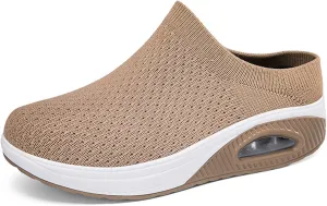 Mesh Platform Orthopedic Mules Clogs with Air Cushion for Women Lightweight Breathable Summer Anti-Skid Slip On Arch Support Wedge Outdoor Sport Walking Slippers for Daily Work