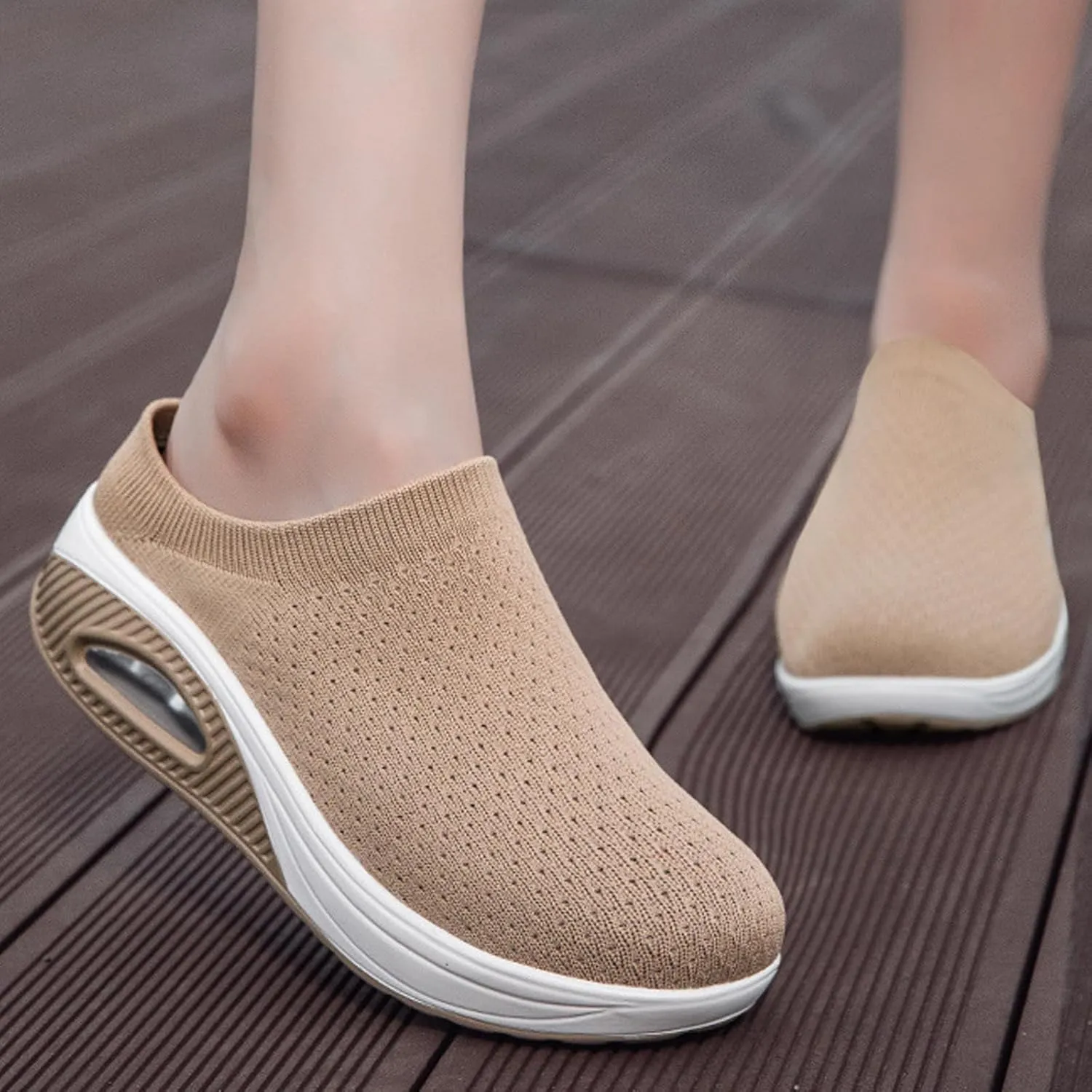 Mesh Platform Orthopedic Mules Clogs with Air Cushion for Women Lightweight Breathable Summer Anti-Skid Slip On Arch Support Wedge Outdoor Sport Walking Slippers for Daily Work