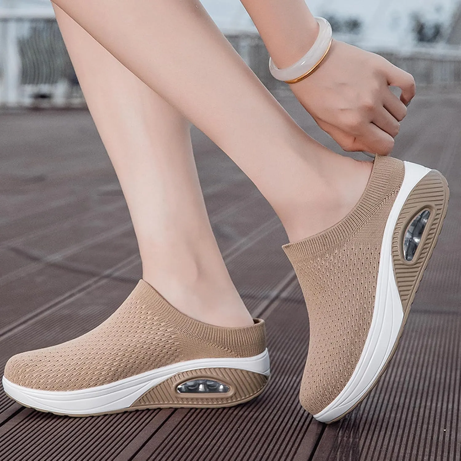Mesh Platform Orthopedic Mules Clogs with Air Cushion for Women Lightweight Breathable Summer Anti-Skid Slip On Arch Support Wedge Outdoor Sport Walking Slippers for Daily Work