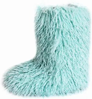MH Bailment Women's Faux Curly Fur Boots Fuzzy Fluffy Furry Mid-Calf Snow Boots Round Toe Suede Winter Warm Flat Boots Multicolor